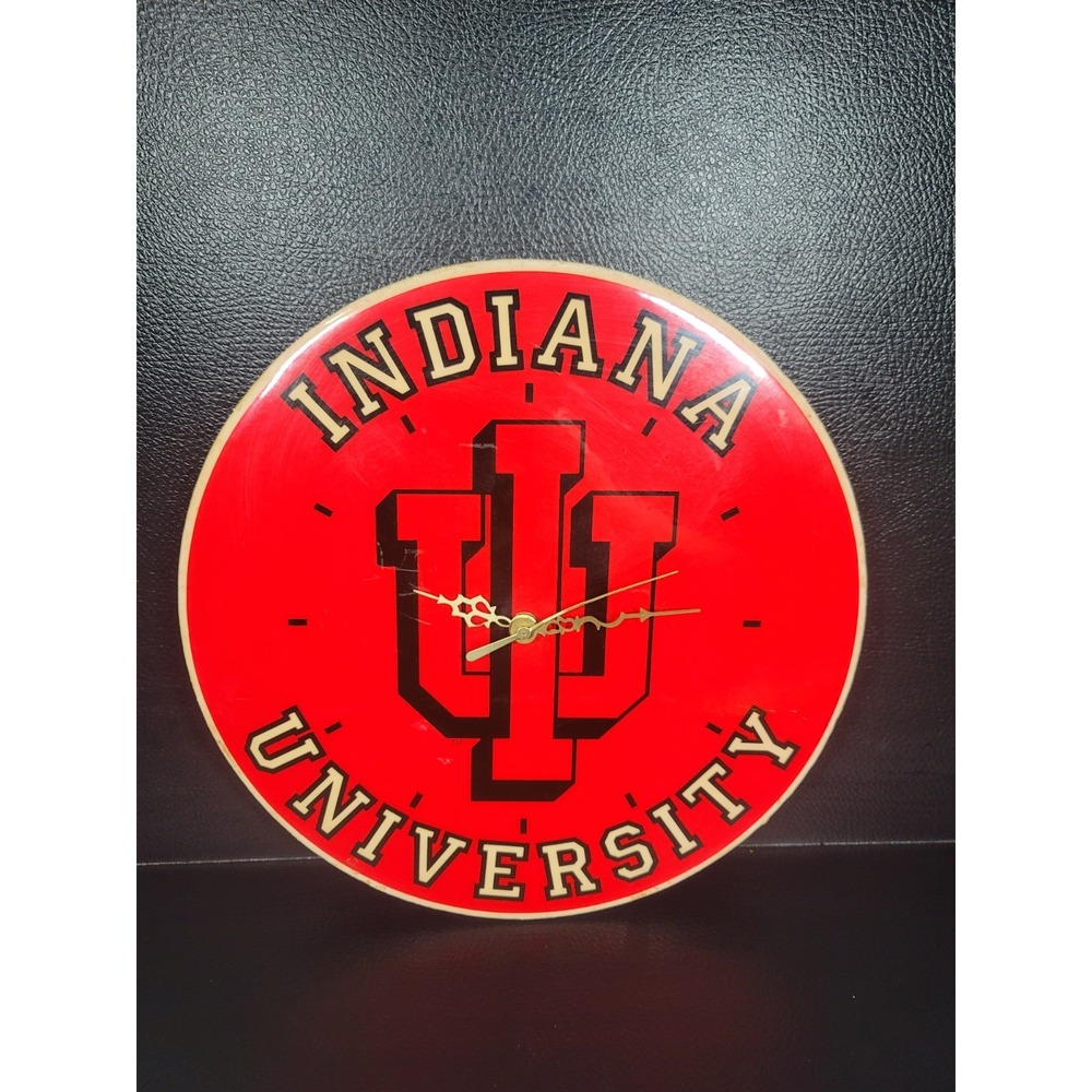 Vintage NCAA College INDIANA UNIVERSITY IU HOOSIERS Wall Clock 12" x 12" WORKS
